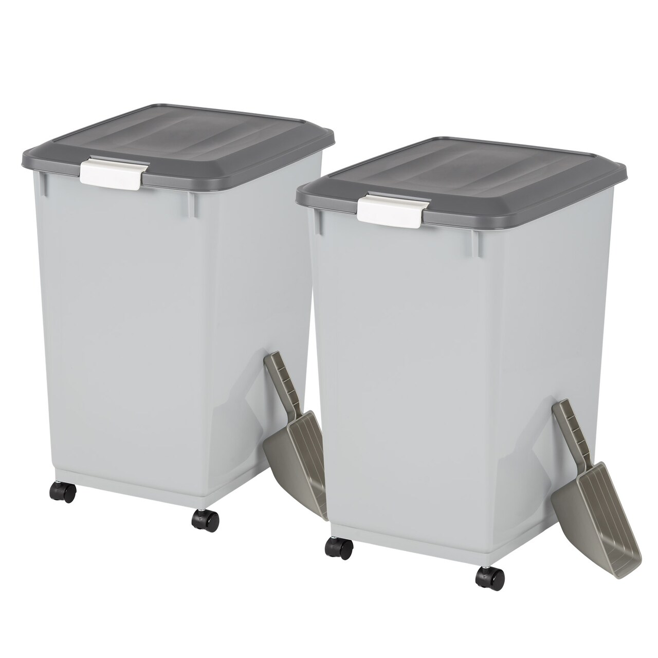 IRIS USA 54Lbs Dog Food Storage Container 2-Pack with Wheels, Airtight Lid, 2-Cup Scoop, Gray/Dark Gray